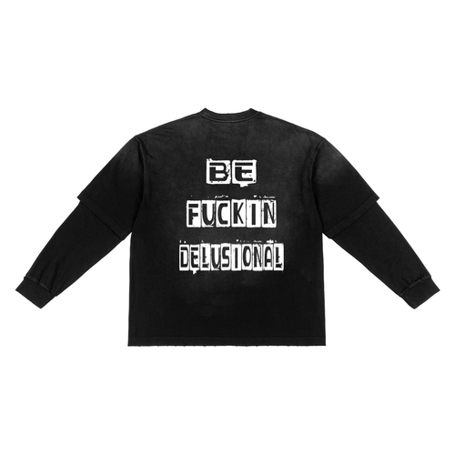 BCK "Be Fuckin Delusional"  Hand-Frayed Faux Two-Piece T-Shirt